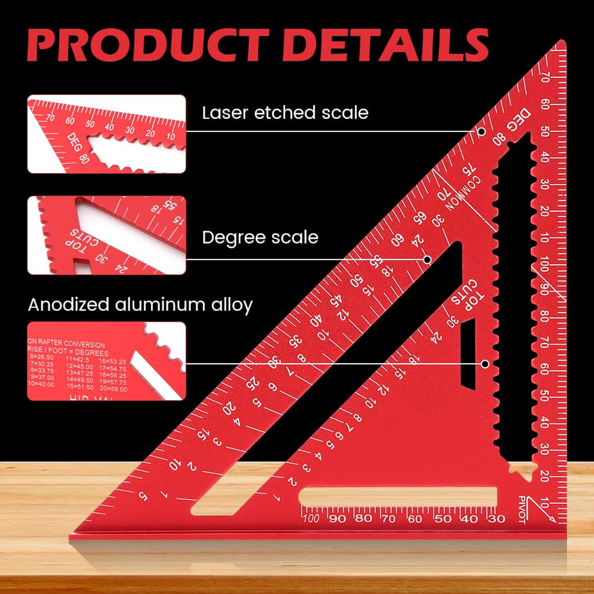 Woodworking Essentials - Équerre rapide en alliage d'aluminium, règle